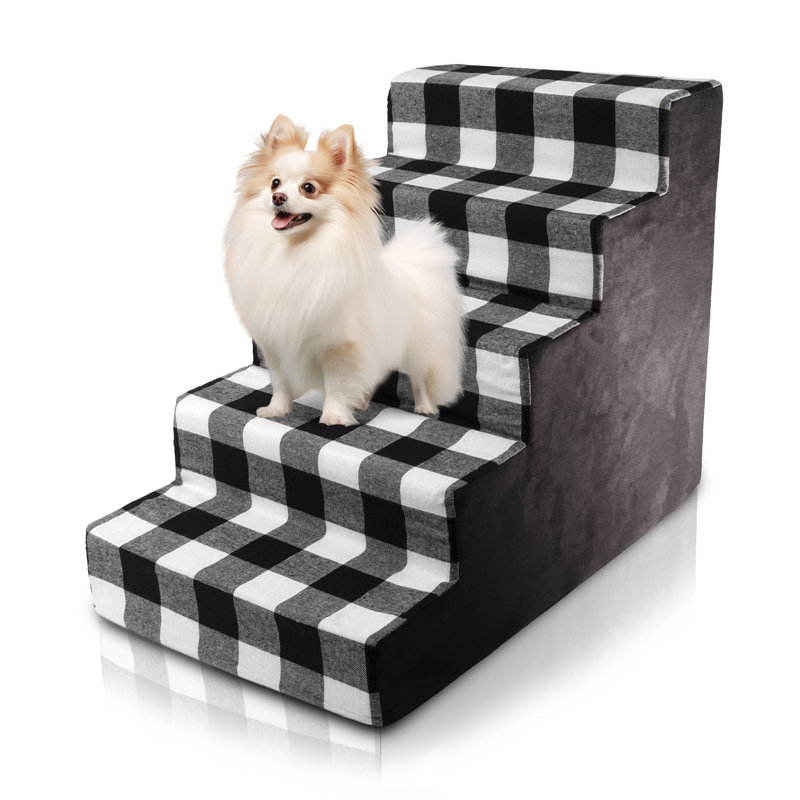 Precious Tails High Density Foam Plaid 5 Steps Pet Dog Stairs